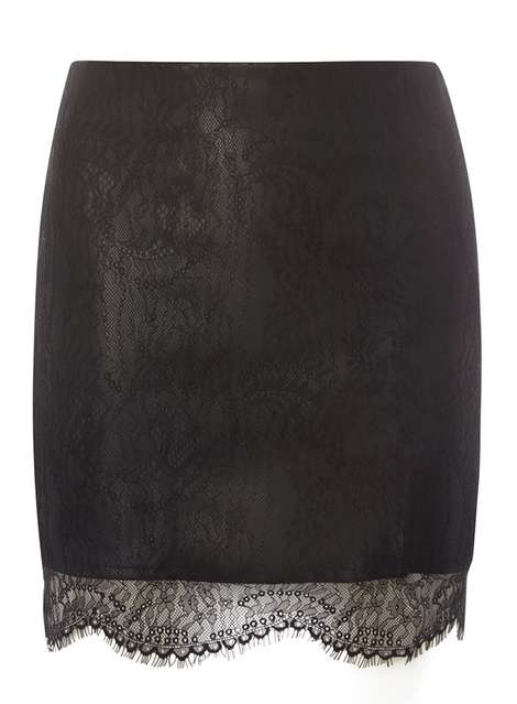 **Only Black PU And Lace Detail Skirt